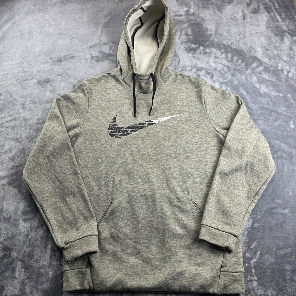 Nike Hoodie Mens Medium Olive‎ Green Dri-FIT Graphic Swoosh Pullover Sweatshirt